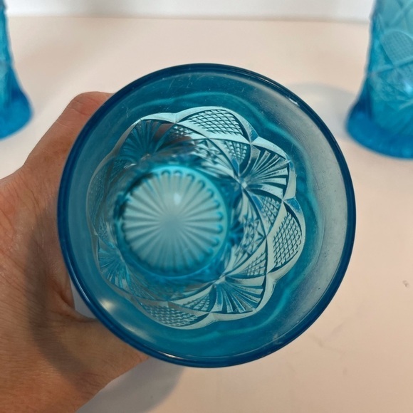 Vintage Set of 3 Pressed Glass 4 inch Aqua Blue Tumblers - Picture 8 of 9